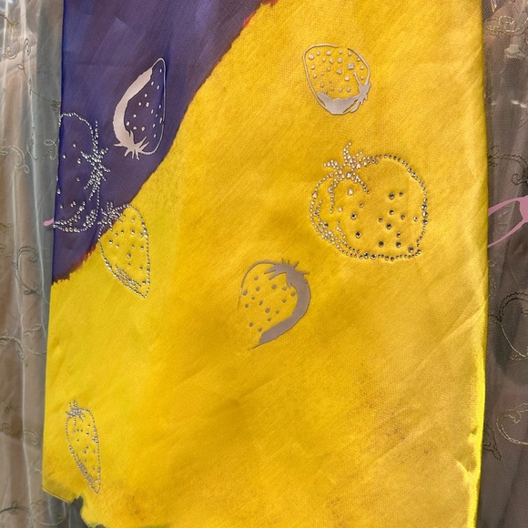 area blue yellow bedazzled strawberry mini dress beaded straps - Picture 9 of 11